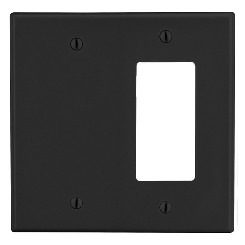 Hubbell PJ1326BK Wall Plate, Two Gangs, One Decorator Opening and One