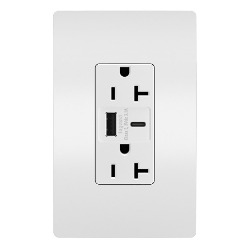 Prise électrique Double Avec 2 Ports USB-C 3.1A - Marque Pass & Seymour - 20A - Couleur Light Almond - Sécurité Enfant