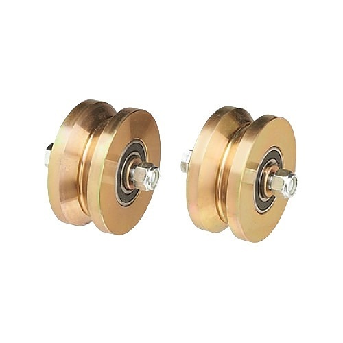 Liftmaster AH107 Gold Zinc Plated Groove Power Wheels with Ball Bearings, 4", Solid Steel