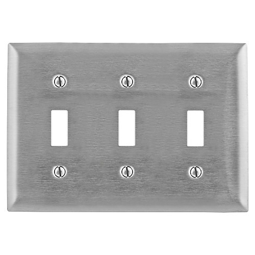 Hubbell SS3C 3-Gang Stainless Steel Wall Plate, 347V