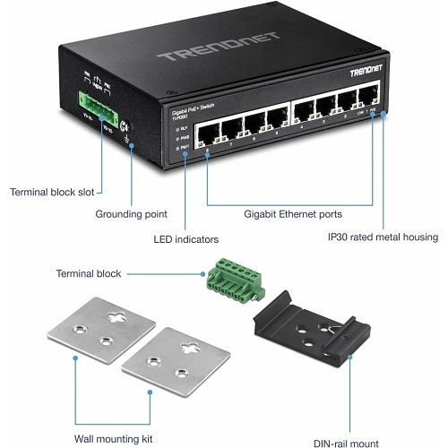 Binardat Switch Industriale 8 Porte Gigabit Din Rail IP40 Robusto Binardat Switch Industriale 8 Porte Gigabit Din Rail IP40 Robusto
