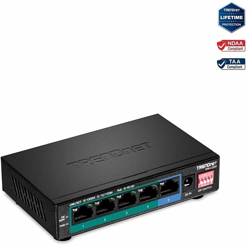 TRENDnet 5-Port Industrial PoE+ Ethernet Switch - DIN-Rail Mount, 200W Budget, IP50 Rated