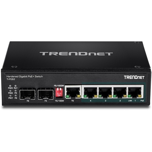TRENDnet TI-PG62 6-Port Industrial Gigabit PoE DIN-Rail Switch