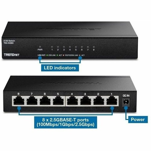 TRENDnet TEG-S380 8-Port Unmanaged 2.5G Switch, 40Gbps