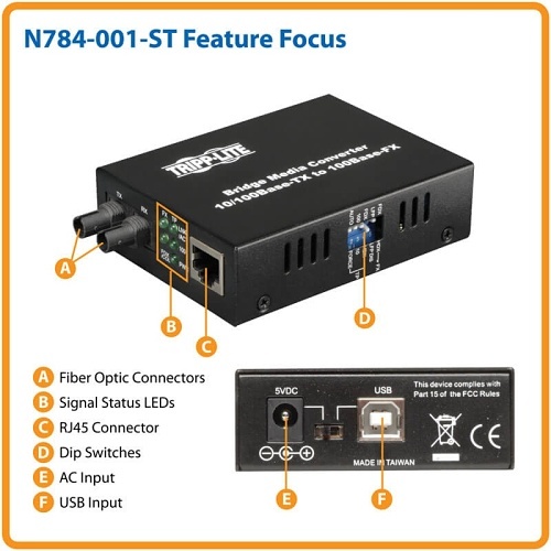 Eaton Tripp Lite N784-001-ST Gigabit Multimode Fiber to Ethernet