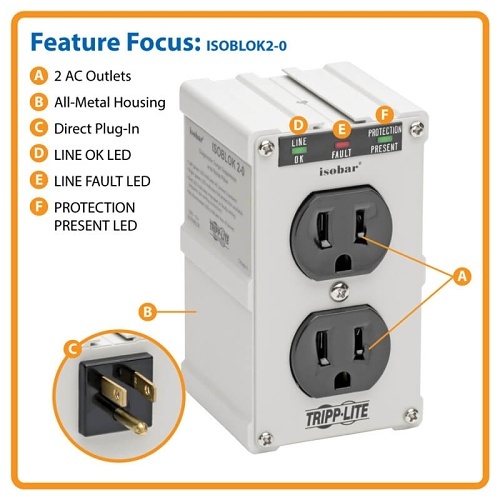 Eaton Tripp Lite ISOBLOK2-0 Isobar 2-Outlet Surge Protector