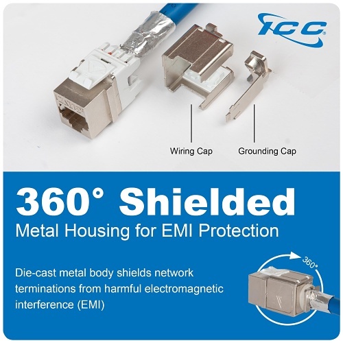 ICC IC107SACA0 Shielded FTP CAT6A Keystone Jack with Slim Profile
