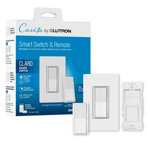Lutron DVRF-PKG1S-WH Claro Smart Switch 3-Way Kit with Pico Paddle Remote for the Caseta system, Smart Hub Not Required, White