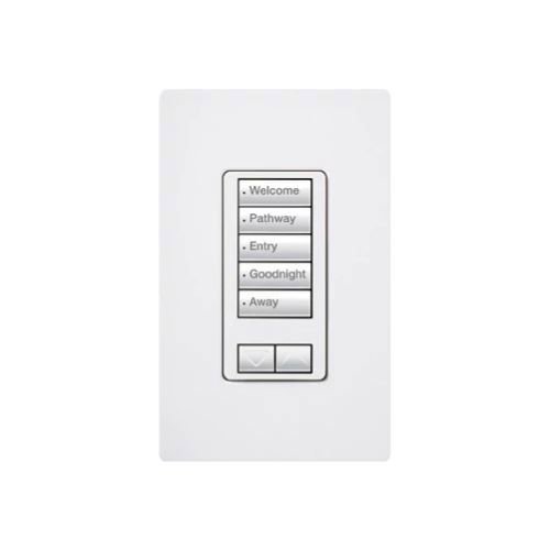 Lutron RRD-HN5BRL-WH seeTouch LED+ Hybrid Keypad, Works with RA3 Systems, 100W LED, 5 Button with 1 Raise / Lower, Neutral Required, 120V, White