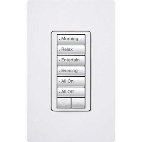 Lutron RRD-W6BRL-WH seeTouch Wall Keypad, Works with RA3 Systems, 6 Button with 1 Raise / Lower, Neutral Required, 120V, White