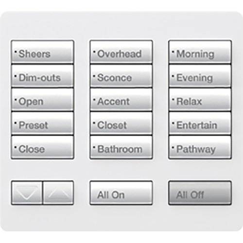 Lutron RR-T15RL-SW RadioRA 2 Tabletop Designer Keypad, Works with RA3 Systems, 15 Button with Raise / Lower, All On and All Off, Snow White