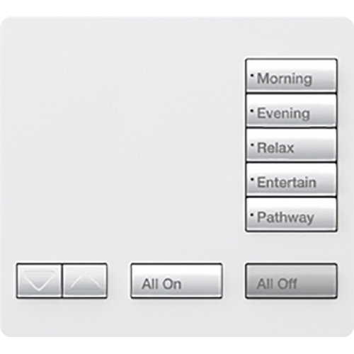 Lutron RR-T5RL-SW RadioRA 2 Tabletop Designer Keypad, Works with RA3 Systems, 5 Button with Raise / Lower, All On and All Off, Snow White