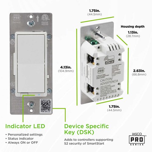 Jasco 76596 Pro Series Z-Wave Plus In-Wall Smart Switch, 800