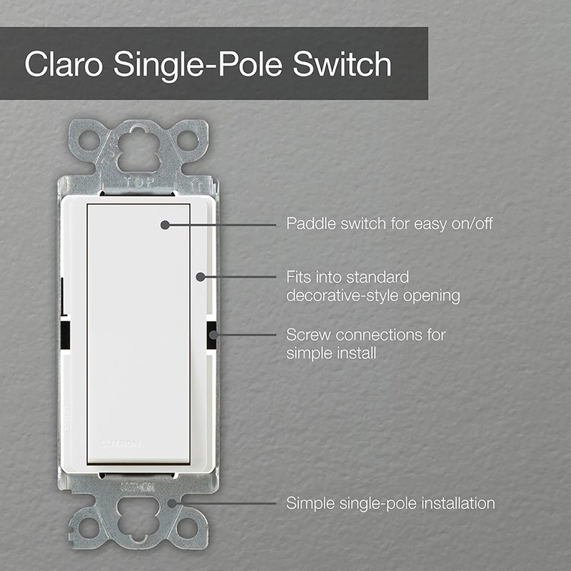 Thumbnail 3 for Lutron CA-1PS-BR Claro Single Pole, On / Off Rocker Switch, 15A, Gloss Finish, Brown