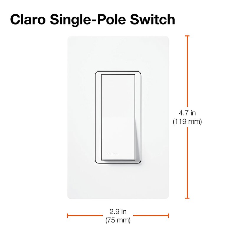 Thumbnail 4 for Lutron CA-1PS-BR Claro Single Pole, On / Off Rocker Switch, 15A, Gloss Finish, Brown