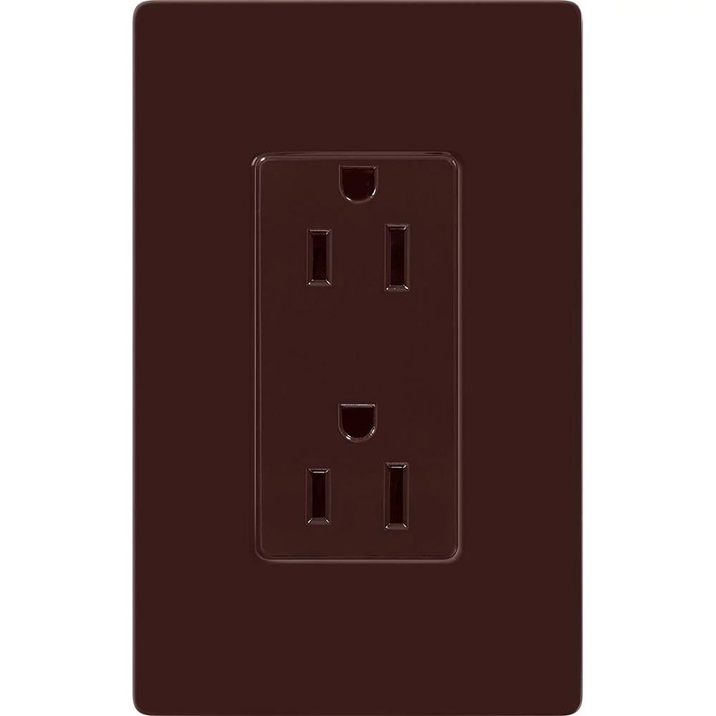 Thumbnail 2 for Lutron CAR-15-BR Claro 15A Duplex Receptacle, Decorator-Style Outlet, Gloss Finish, Brown