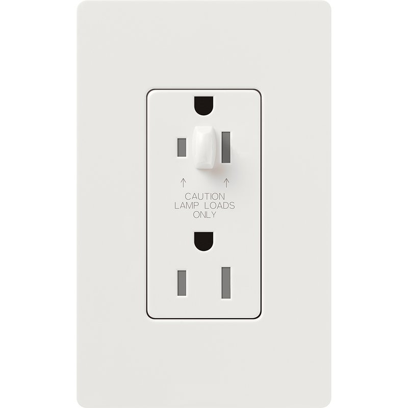 Lutron CAR-15-HDTR-WH Claro 15A Half-Dimming, Tamper Resistant Duplex Receptacle, Decorator-Style Outlet, Gloss Finish, White