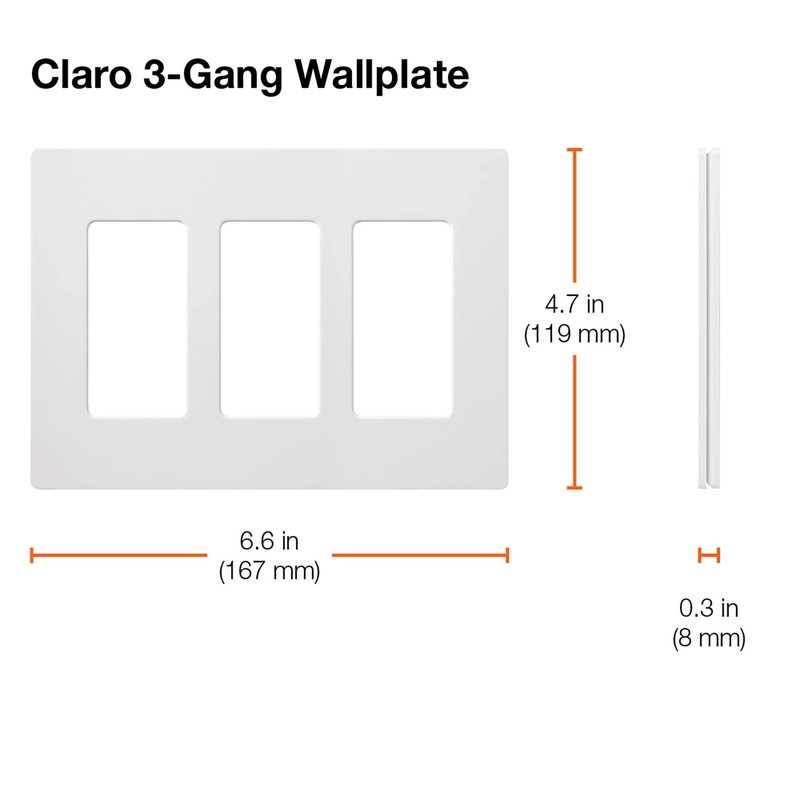 Thumbnail 2 for Lutron CW-3-IV Claro 3 Gang Wall Plate for Decorator / Designer Paddle Switches and Dimmers, Gloss Finish, Ivory