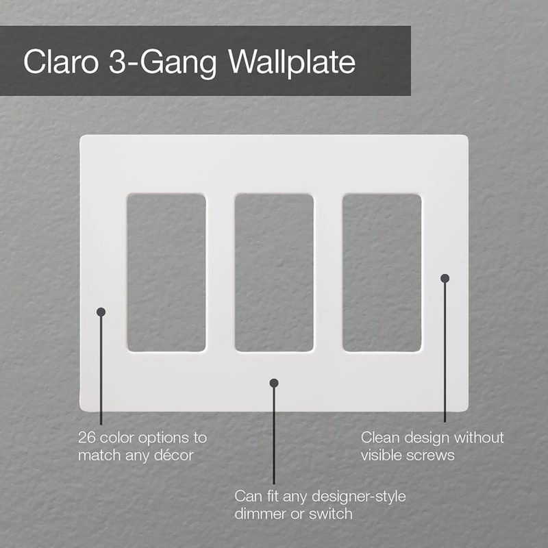 Thumbnail 3 for Lutron CW-3-WH Claro 3 Gang Wall Plate for Decorator / Designer Paddle Switches and Dimmers, Gloss Finish, White
