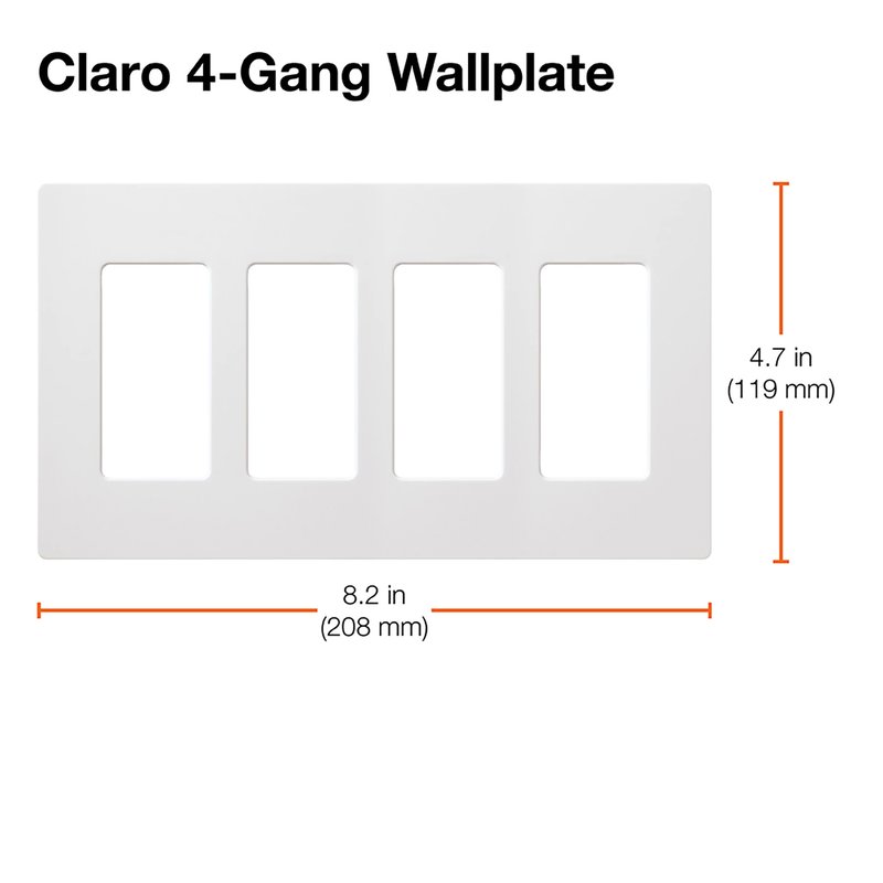 Thumbnail 2 for Lutron CW-4-IV Claro 4 Gang Wall Plate for Decorator / Designer Paddle Switches and Dimmers, Gloss Finish, Ivory