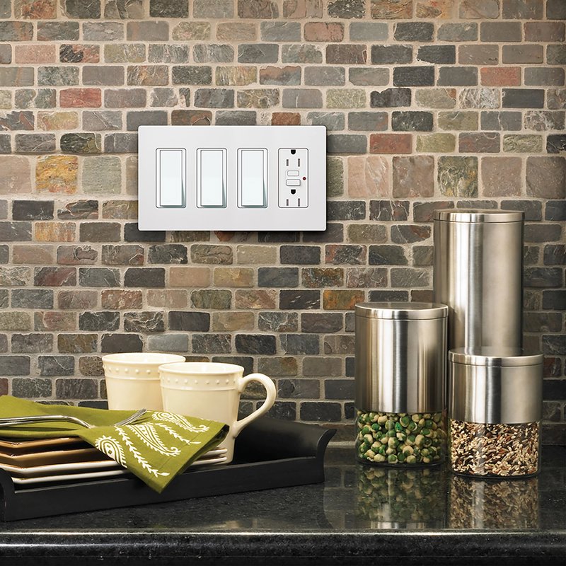 Thumbnail 4 for Lutron CW-4-IV Claro 4 Gang Wall Plate for Decorator / Designer Paddle Switches and Dimmers, Gloss Finish, Ivory