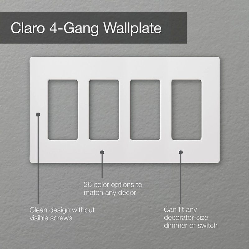 Thumbnail 3 for Lutron CW-4-SS Claro 4 Gang Wall Plate for Decorator / Designer Paddle Switches and Dimmers, Gloss Finish, Stainless Steel
