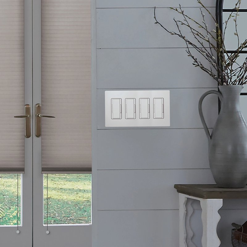 Thumbnail 5 for Lutron CW-4-SS Claro 4 Gang Wall Plate for Decorator / Designer Paddle Switches and Dimmers, Gloss Finish, Stainless Steel