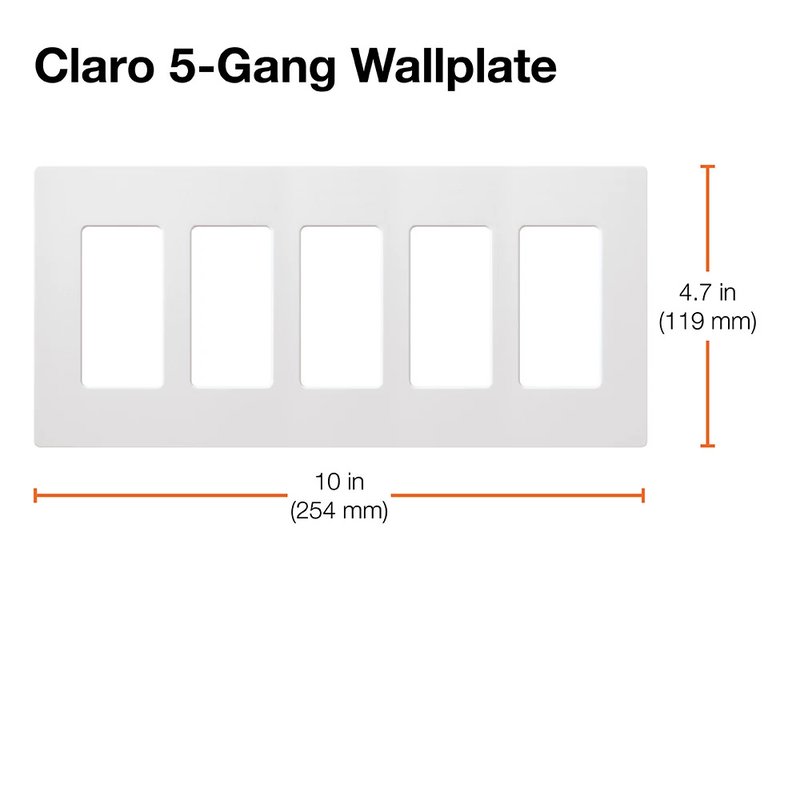 Thumbnail 2 for Lutron CW-5-WH Claro 5 Gang Wall Plate for Decorator / Designer Paddle Switches and Dimmers, Gloss Finish, White
