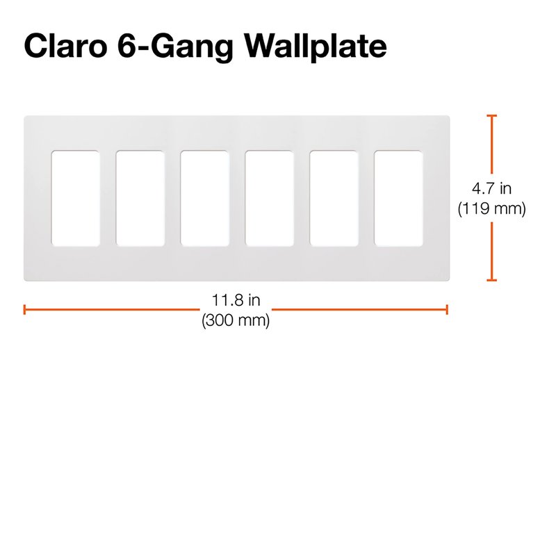 Thumbnail 2 for Lutron CW-6-WH Claro 6 Gang Wall Plate for Decorator / Designer Paddle Switches and Dimmers, Gloss Finish, White