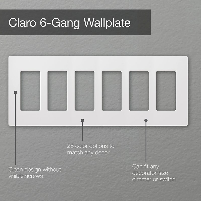 Thumbnail 3 for Lutron CW-6-WH Claro 6 Gang Wall Plate for Decorator / Designer Paddle Switches and Dimmers, Gloss Finish, White