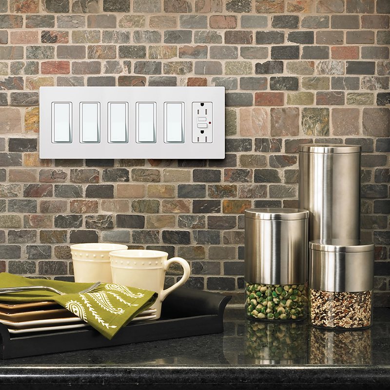 Thumbnail 4 for Lutron CW-6-WH Claro 6 Gang Wall Plate for Decorator / Designer Paddle Switches and Dimmers, Gloss Finish, White
