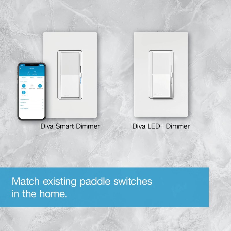 Thumbnail 3 for Lutron DVRF-6L-BL Diva Smart Dimmer Switch for Caseta, 150W LED, Single Pole, No Neutral Required, 120V, Black