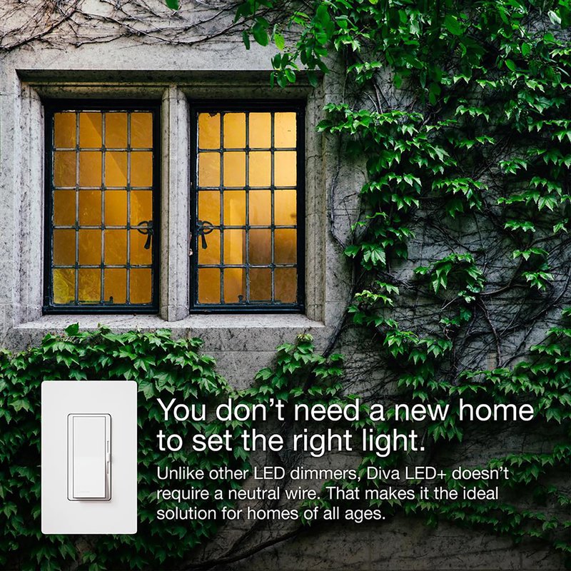 Thumbnail 4 for Lutron DVSCCL-253P-DE Diva LED+ Dimmer Switch, 250W LED, Single Pole / 3-Way, No Neutral Required, 120V, Deep Sea