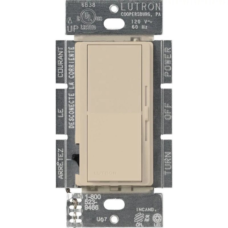Lutron DVSCCL-253P-TP Diva LED+ Dimmer Switch, 250W LED, Single Pole / 3-Way, No Neutral Required, 120V, Taupe