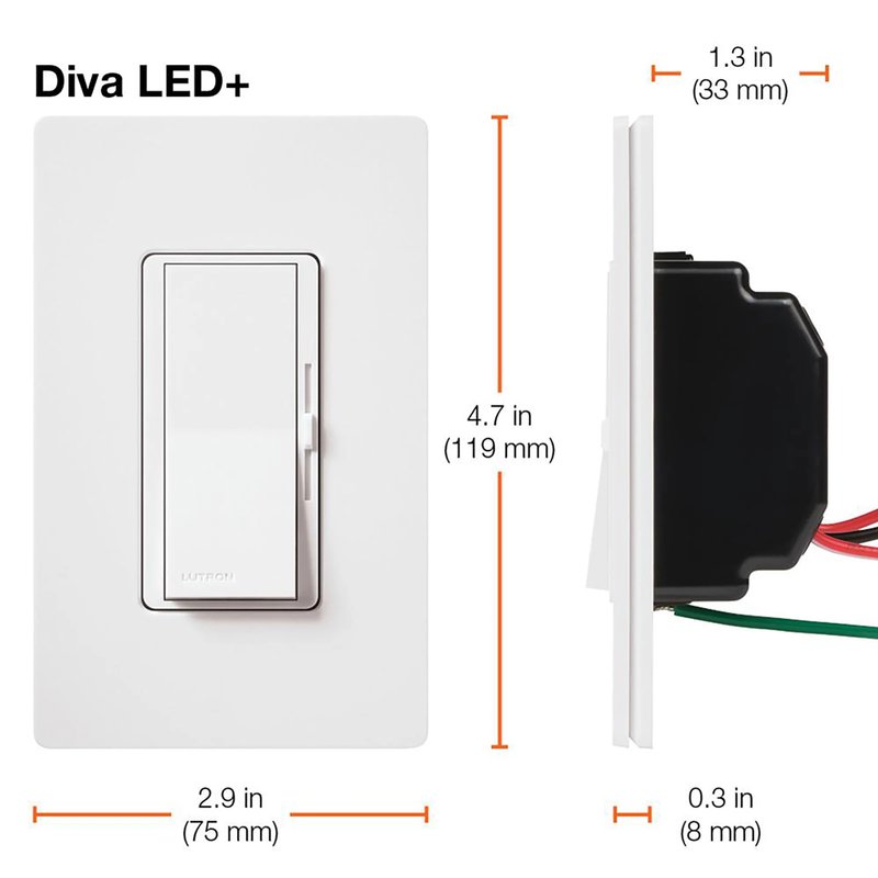 Thumbnail 4 for Lutron DVSCCL-253P-TP Diva LED+ Dimmer Switch, 250W LED, Single Pole / 3-Way, No Neutral Required, 120V, Taupe
