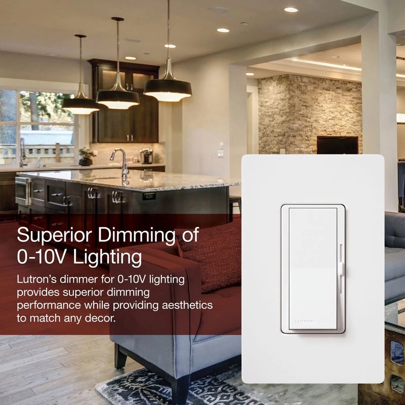 Thumbnail 4 for Lutron DVSTV-453PH-WH Diva 0-10V Dimmer Switch, 450W, Single-Pole / 3-Way, No Neutral Required, 120V, DVSTV-453-WH, White