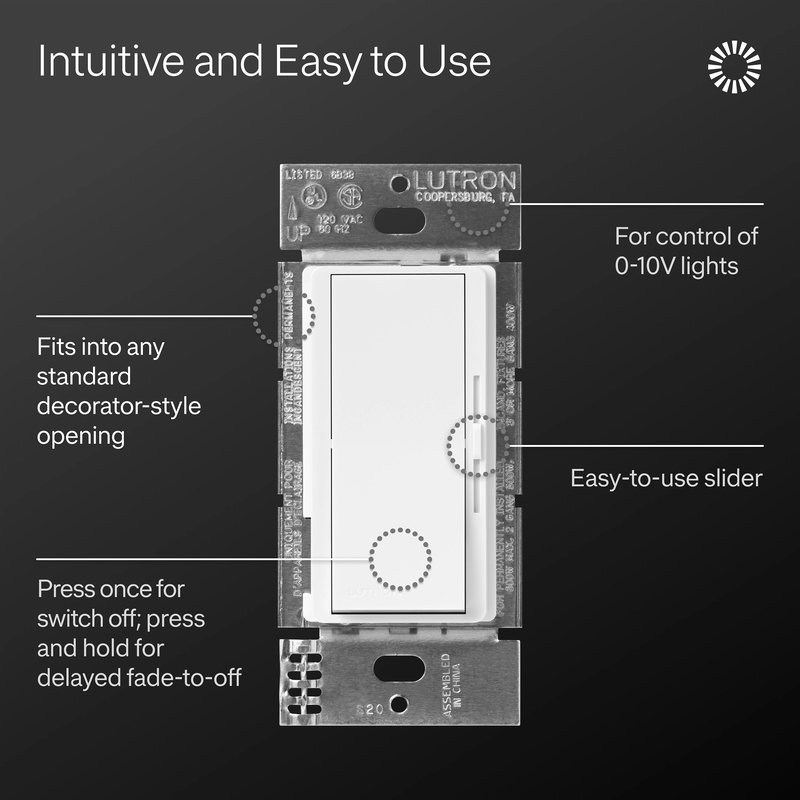 Thumbnail 4 for Lutron DVSTV-GR Diva 0-10V Dimmer Switch, 8A, 50mA Sink, Single-Pole / 3-Way, No Neutral Required, 120V, Gray