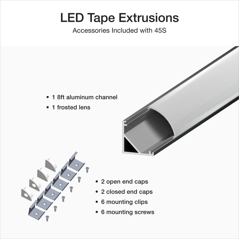 Thumbnail 2 for Lutron LU-45S-K LED Tape Light Angled Extrusion Bundle, Surface-Mount, 8FT, Aluminum Channel, Frosted Lens, Accessories Included