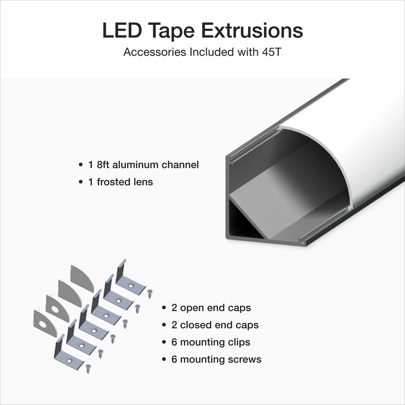 Thumbnail 2 for Lutron LU-45T-K LED Tape Light Angled, Large Extrusion Bundle, Surface-Mount, 8FT, Aluminum Channel, Frosted Lens, Accessories Included