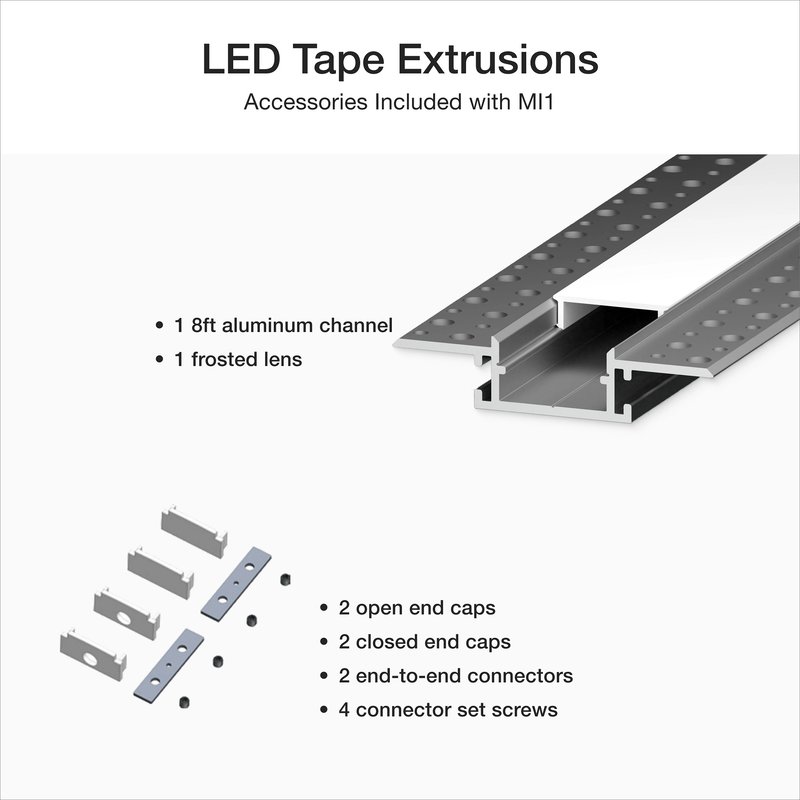 Thumbnail 2 for Lutron LU-MI1-K LED Tape Light Mud-In Extrusion Bundle, Recessed-Mount, 8FT, Aluminum Channel, Frosted Lens, Accessories Included