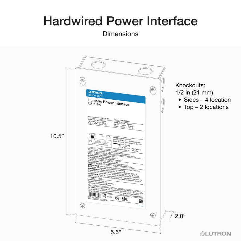 Thumbnail 3 for Lutron LU-PH3-A Hardwired Power Interface for Lumaris Tunable White Tape Light, 120 / 277V Input, 24V Output, Powers Up to 3 Wireless Controllers
