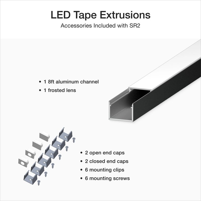 Thumbnail 2 for Lutron LU-SR2-K LED Tape Light Classic Rectangular Extrusion Bundle, Surface-Mount, 8FT, Aluminum Channel, Frosted Lens, Accessories Included