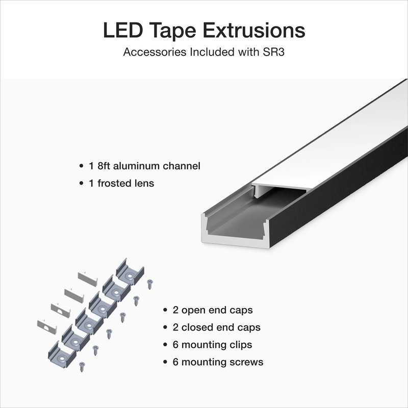 Thumbnail 2 for Lutron LU-SR3-K LED Tape Light Rectangular Slim Extrusion Bundle, Surface-Mount, 8FT, Aluminum Channel, Frosted Lens, Accessories Included