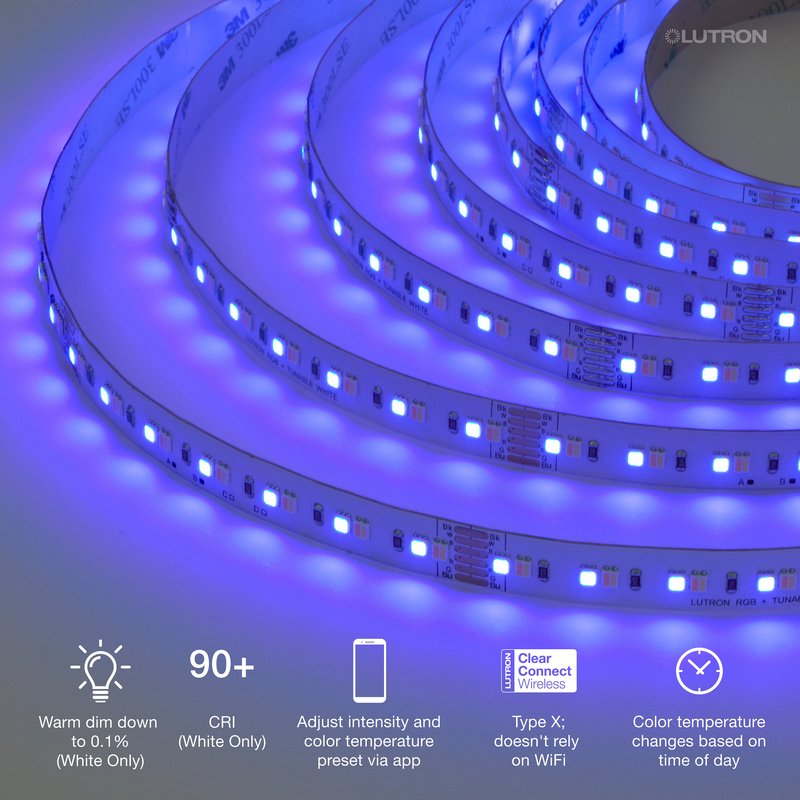 Thumbnail 4 for Lutron LU-T05-RT-IN Lumaris RGB+ Tunable White LED Tape Light, 5-Channel RGB and CCT: 1800-4000K, 16.4' (5m) reel, 0.1% Dim