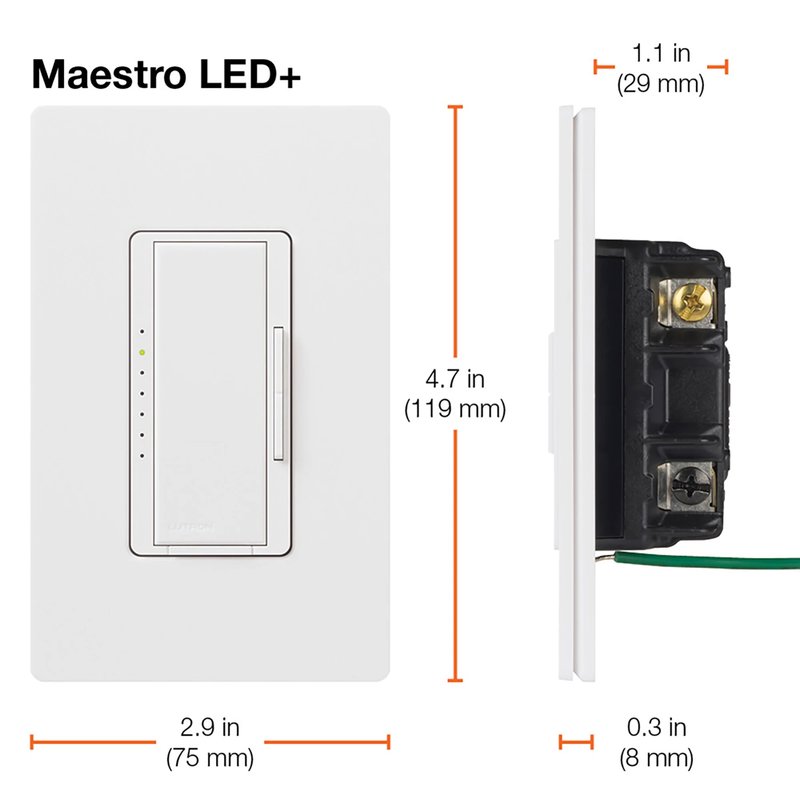 Thumbnail 3 for Lutron MACL-153M-WH Maestro LED+ Dimmer Switch, 150W LED, Single Pole / Multi-Location, No Neutral Required, 120V, White