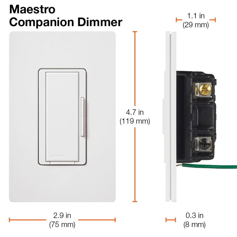 Thumbnail 3 for Lutron MA-R-WH Maestro Companion Dimmer Switch, Multi-Location Dimmer for Maestro Dimmers / Timers / Sensors, Not For Stand-Alone Use, White