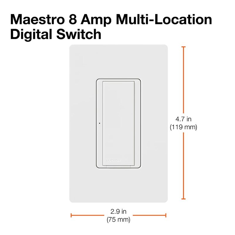 Thumbnail 4 for Lutron MA-S8AM-WH Maestro 8A Electronic Switch, Neutral Required, 950W Lighting / 3A Fan, 120V, Single Pole / 3-Way, MA-S8AM-XX  /  MSC-S8AM-WH, White