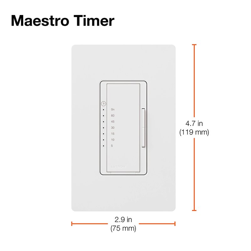 Thumbnail 4 for Lutron MA-T51MN-WH Maestro Countdown Timer Switch for Fans and Lights, Neutral Required, 150W LED, 3A Fan, Single-Pole / Multi-Location, White