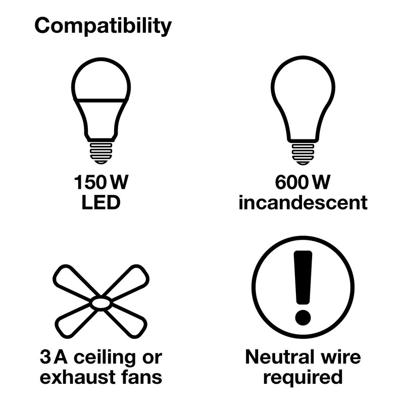 Thumbnail 5 for Lutron MA-T51MN-WH Maestro Countdown Timer Switch for Fans and Lights, Neutral Required, 150W LED, 3A Fan, Single-Pole / Multi-Location, White