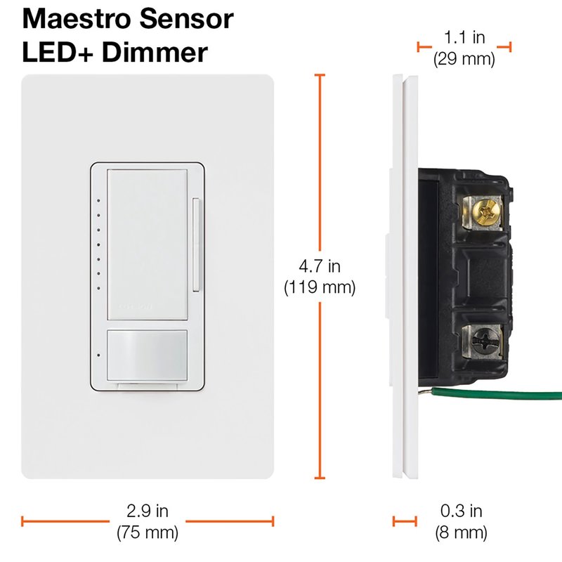 Thumbnail 5 for Lutron MSCL-OP153MH-WH Maestro LED+ Motion Sensor Dimmer Switch, 150W LED, 120V, Single Pole / Multi-Location, White